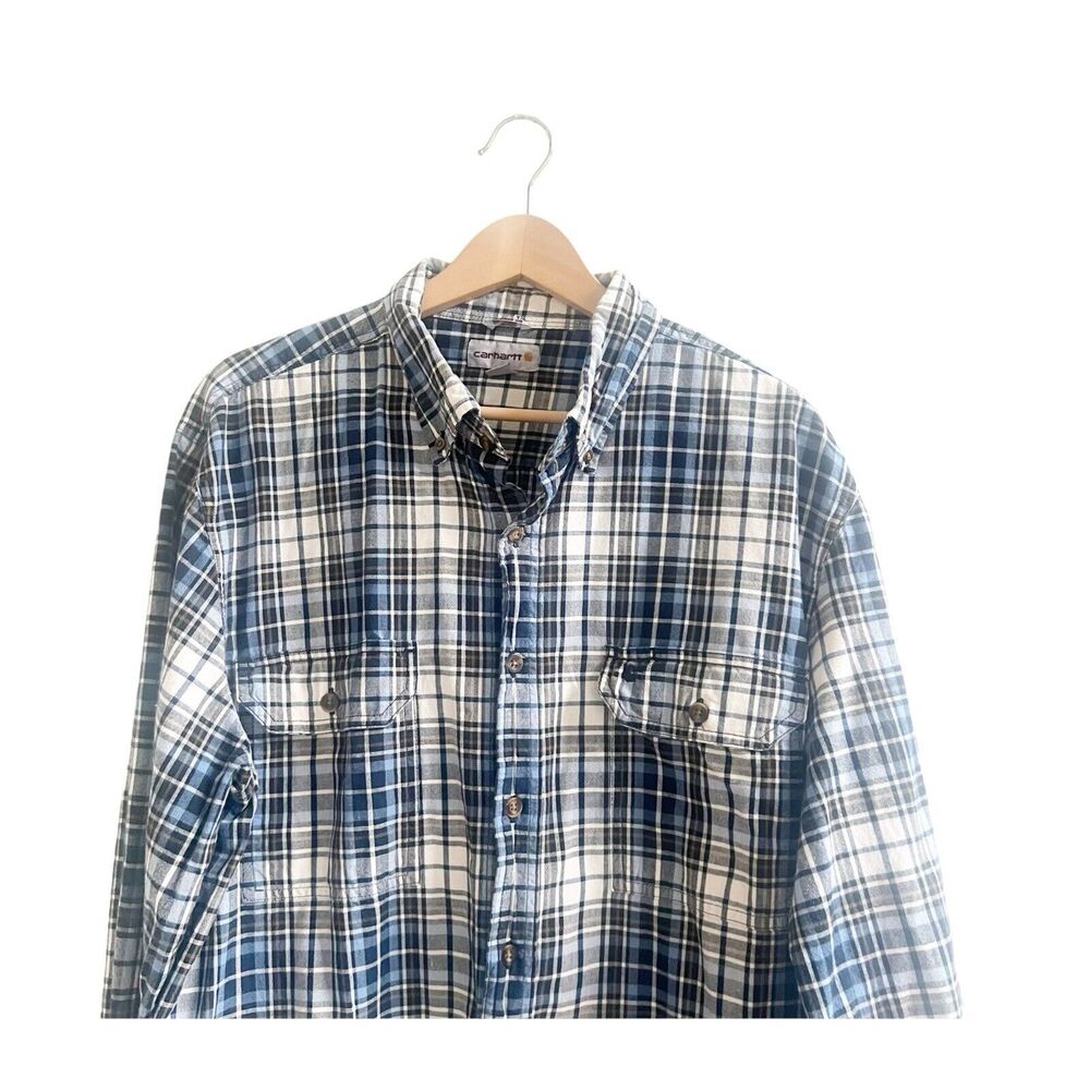 Carthartt Men’s Plaid Flannel Size XL Blue Black White Cotton Long Sleeve - Picture 9 of 11